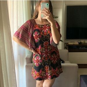 Farm Rio Glam Tapestry Mini Dress 👗 Rich Colors Patchwork Butterfly 🦋 Sleeves
